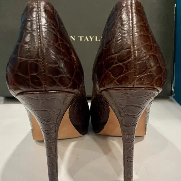 Ann Taylor Round Toe Platform Pump Brown Crocodile - Picture 2 of 8